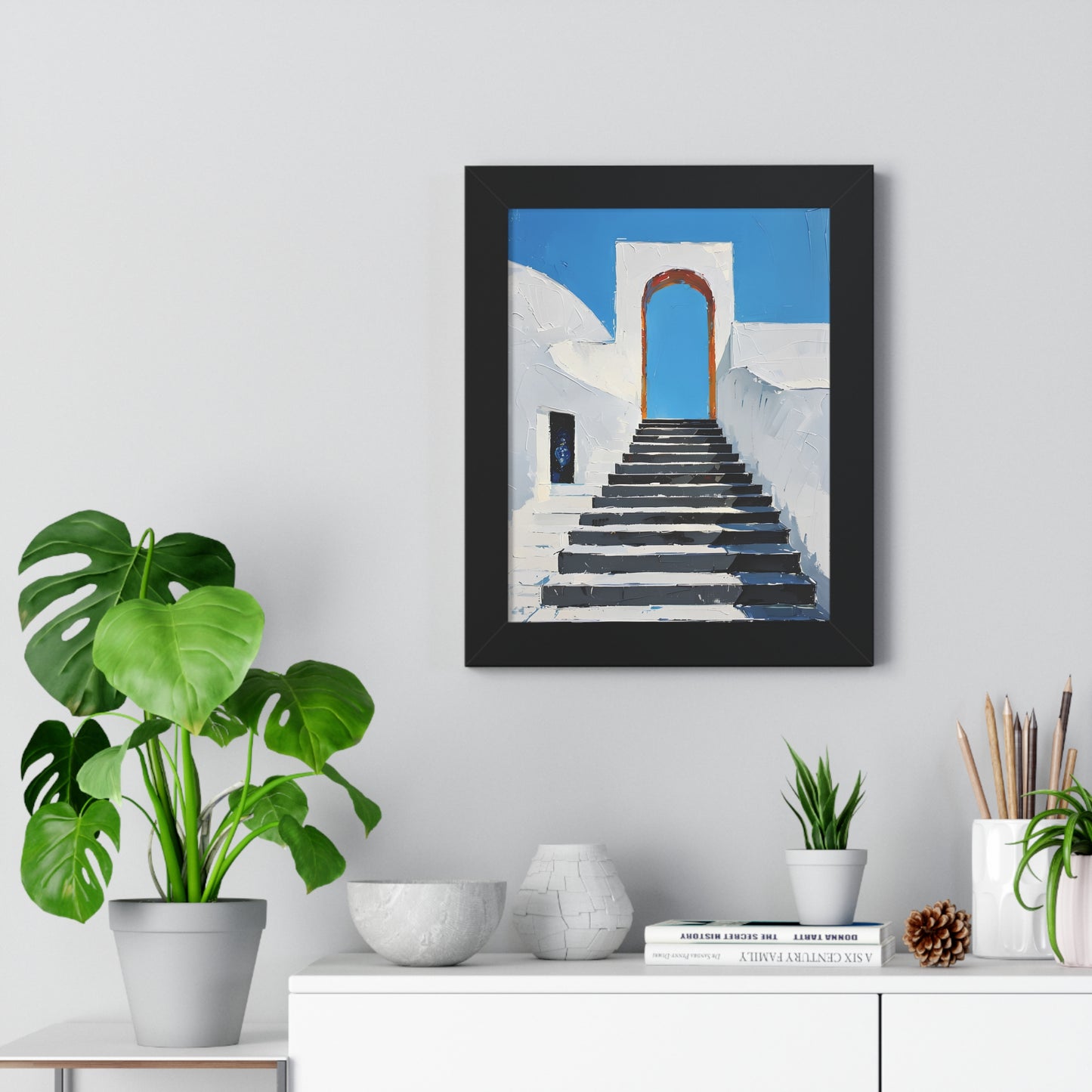 Framed Vertical Poster of Serene Blue Steps - Modern Wall Art