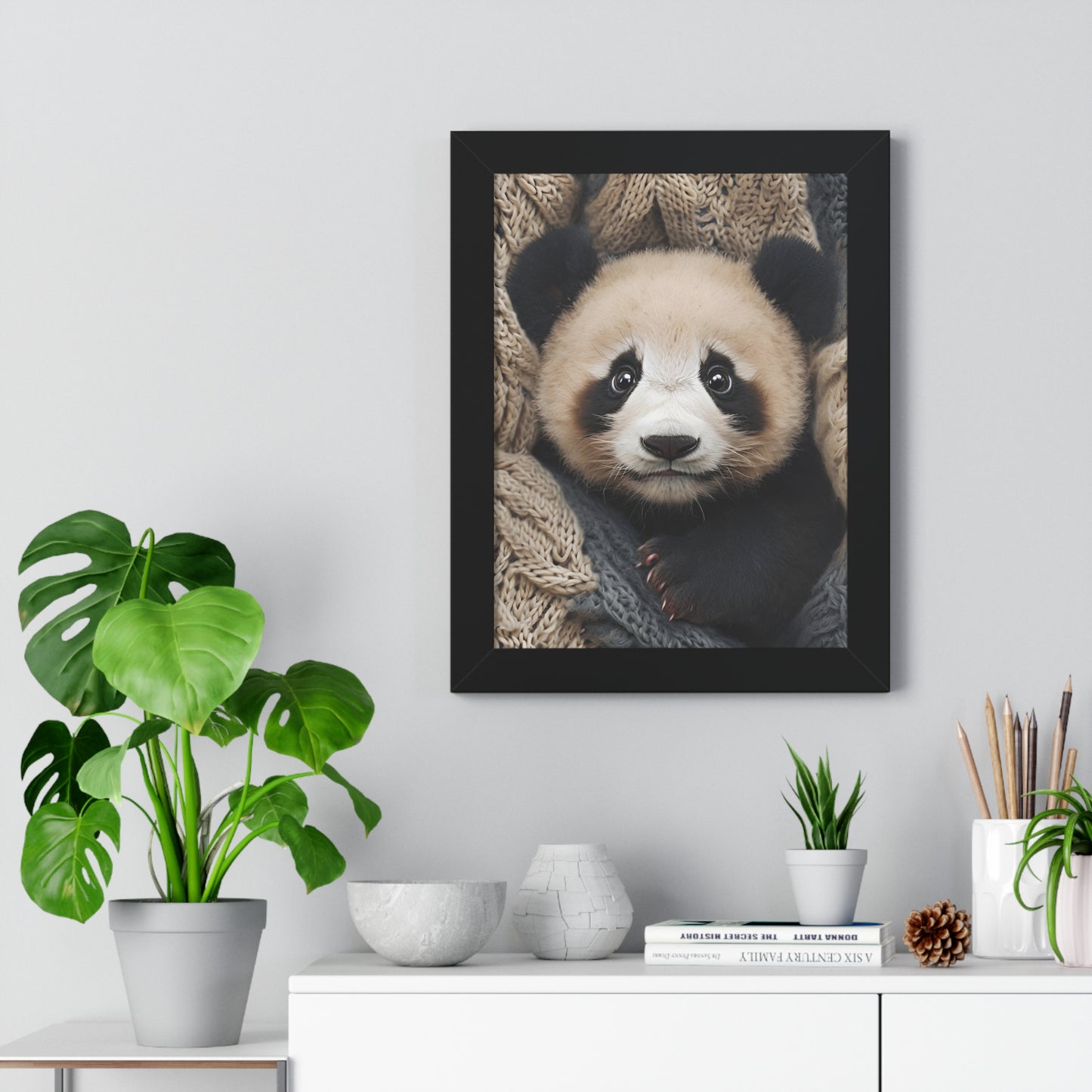 Adorable Panda Framed Vertical Poster - Cute Animal Wall Art