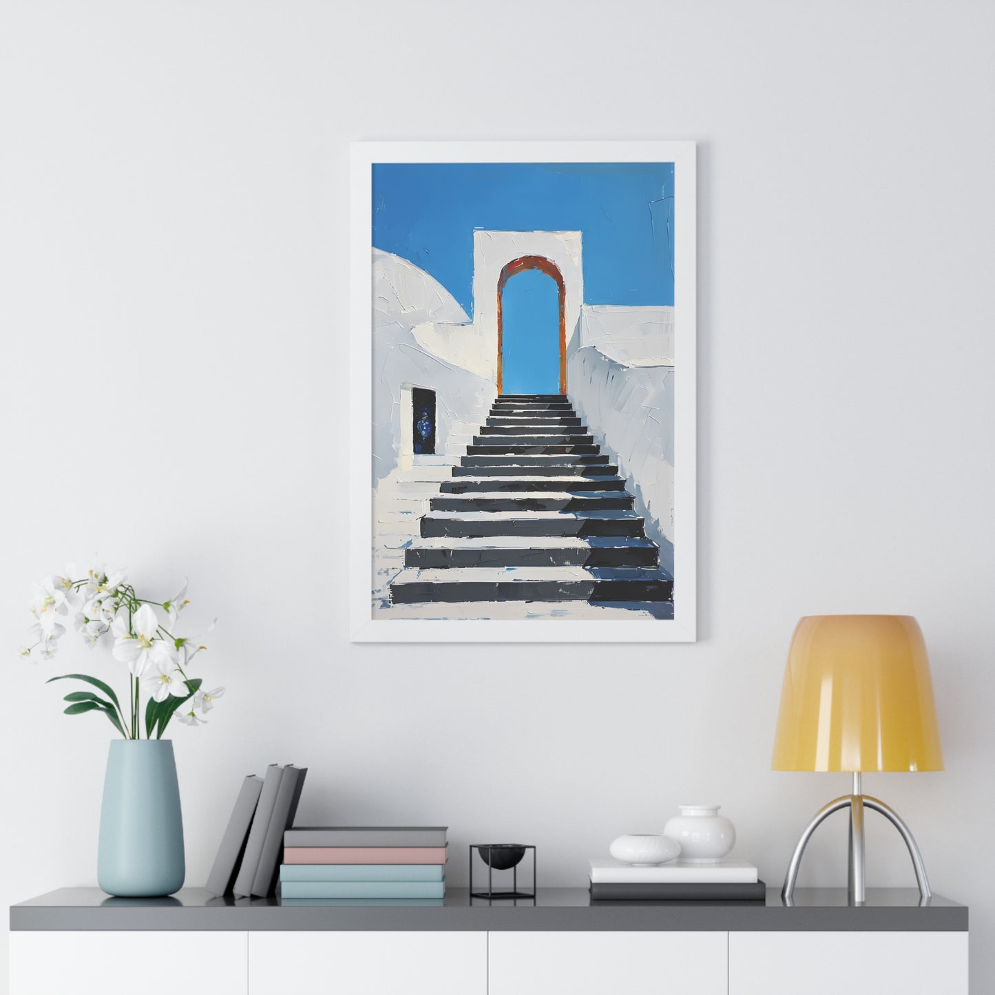 Framed Vertical Poster of Serene Blue Steps - Modern Wall Art