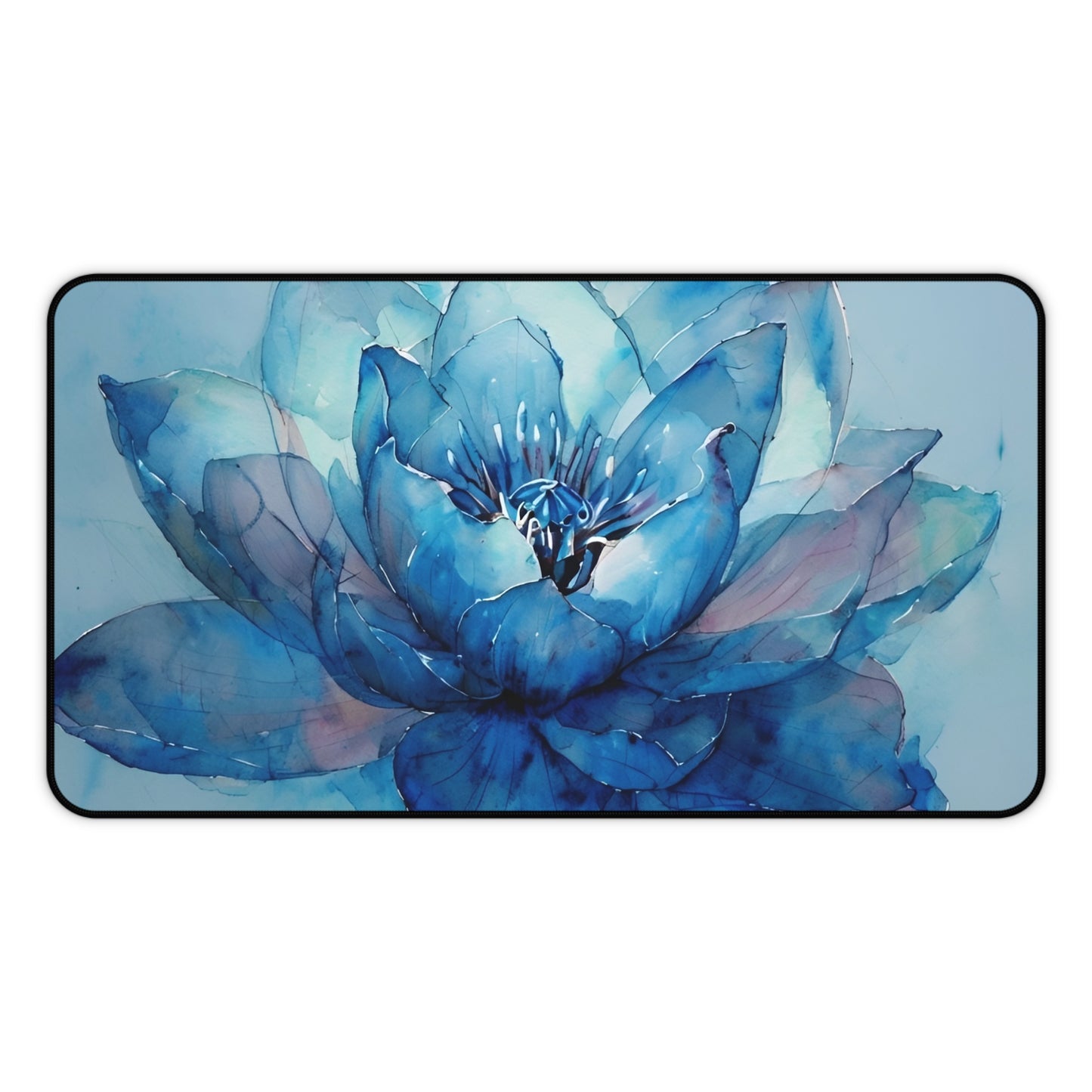 Elegant Blue Lotus Desk Mat - Artistic Desk Accessory for Home Office