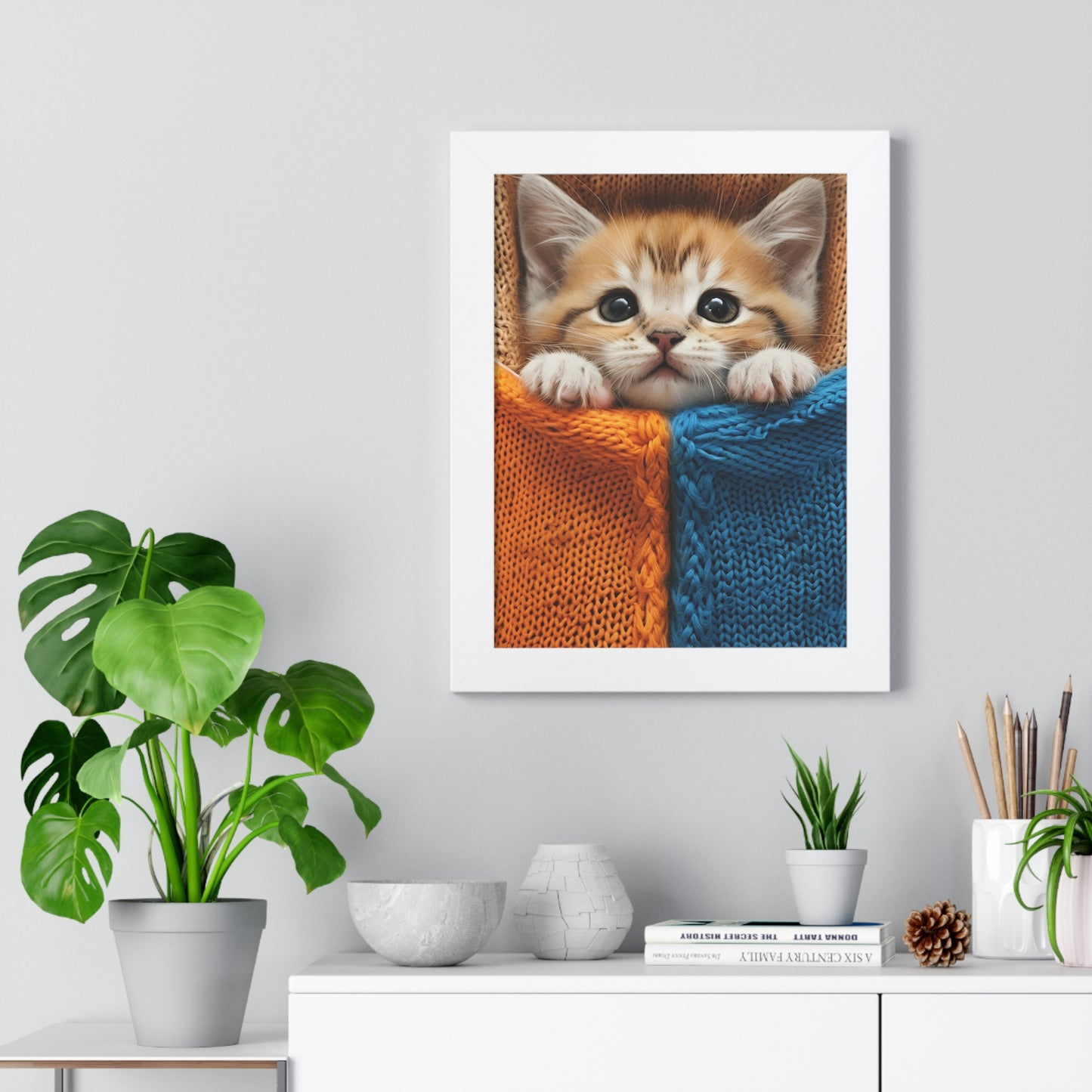 Adorable Cat Framed Vertical Poster - Cute Animal Wall Art