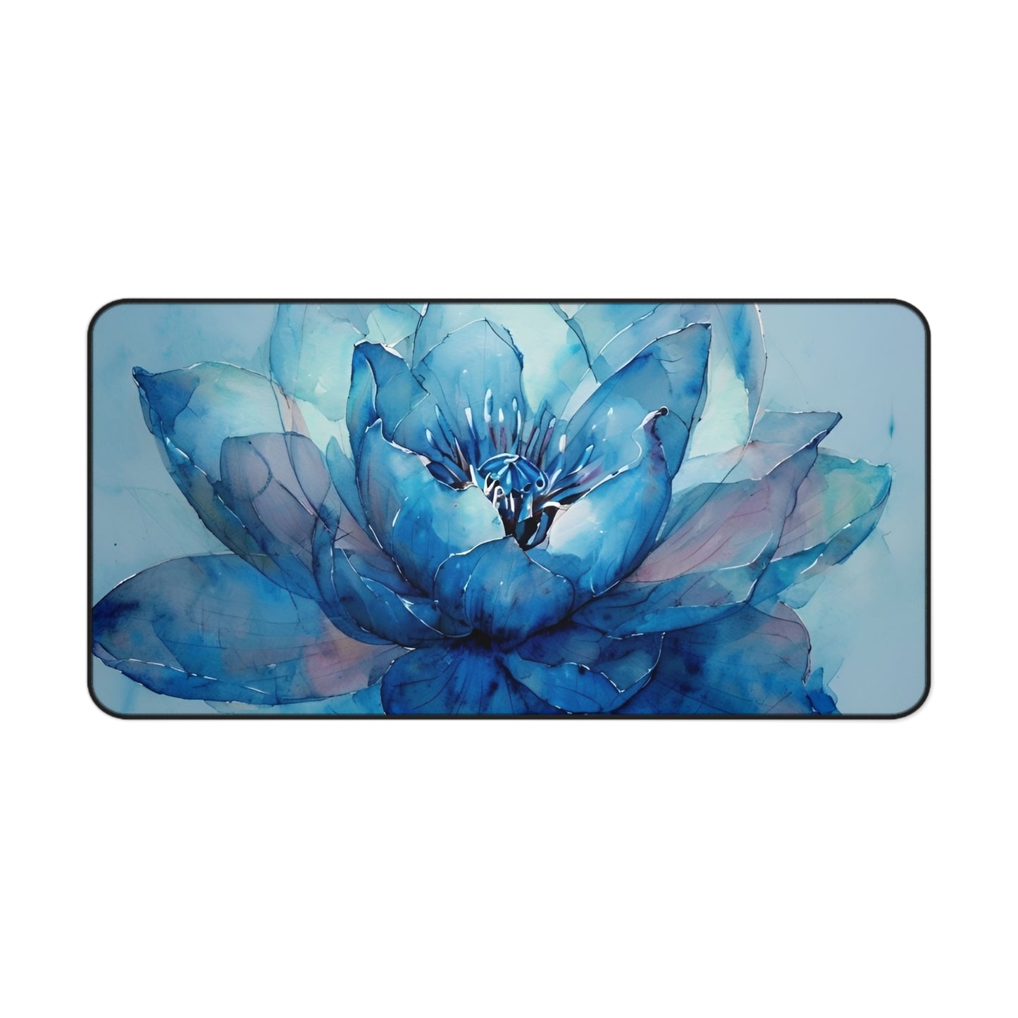 Elegant Blue Lotus Desk Mat - Artistic Desk Accessory for Home Office