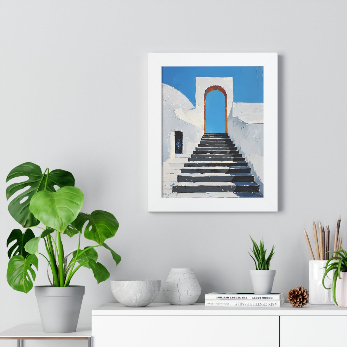 Framed Vertical Poster of Serene Blue Steps - Modern Wall Art