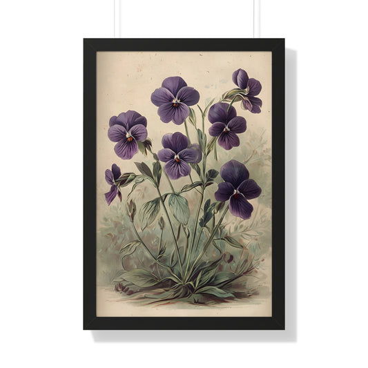 Botanical Framed Vertical Poster - Vintage Violet Flower Art for Home Decor