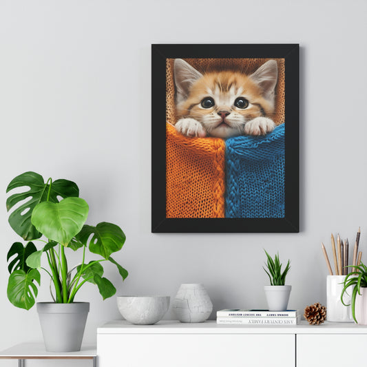Adorable Cat Framed Vertical Poster - Cute Animal Wall Art
