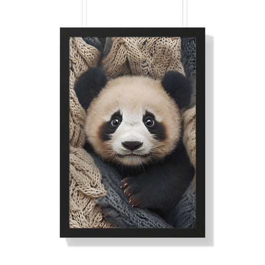 Adorable Panda Framed Vertical Poster - Cute Animal Wall Art