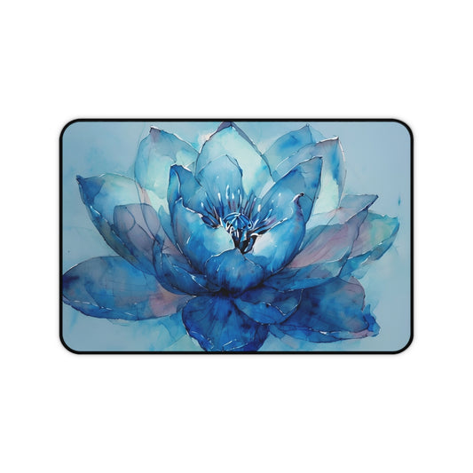 Elegant Blue Lotus Desk Mat - Artistic Desk Accessory for Home Office