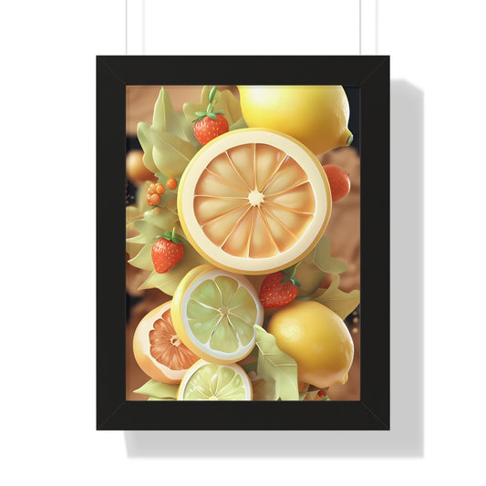 Citrus Framed Vertical Poster, Bright Kitchen Wall Art for Home Decor