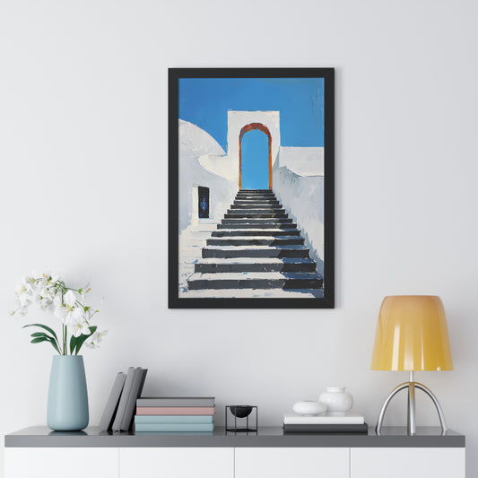 Framed Vertical Poster of Serene Blue Steps - Modern Wall Art