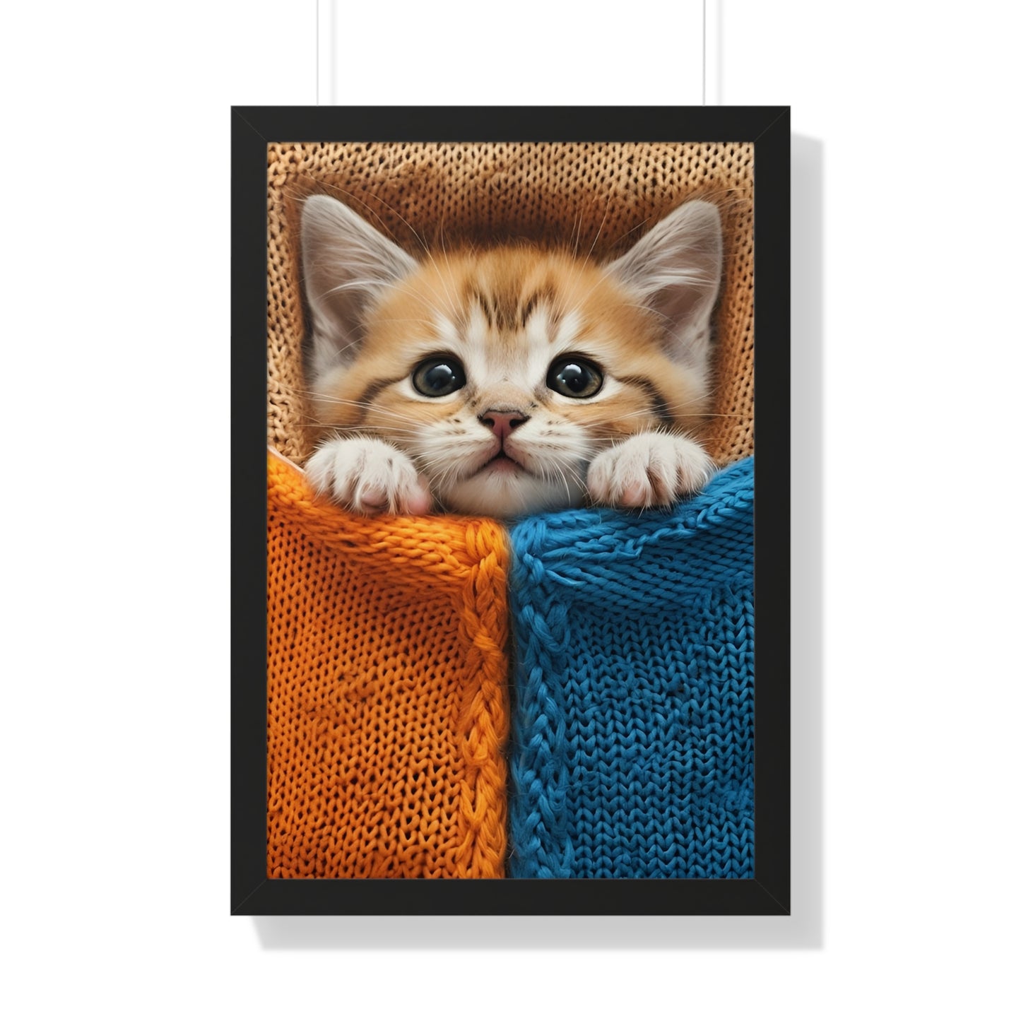 Adorable Cat Framed Vertical Poster - Cute Animal Wall Art