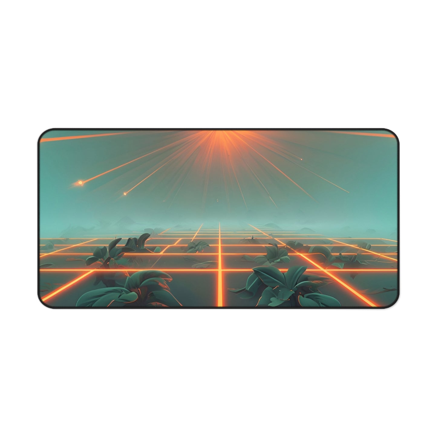 Futuristic Desk Mat with Neon Grid Design – Artistic Desk Accessory for Home Office