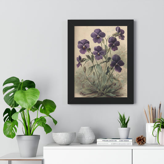 Botanical Framed Vertical Poster - Vintage Violet Flower Art for Home Decor