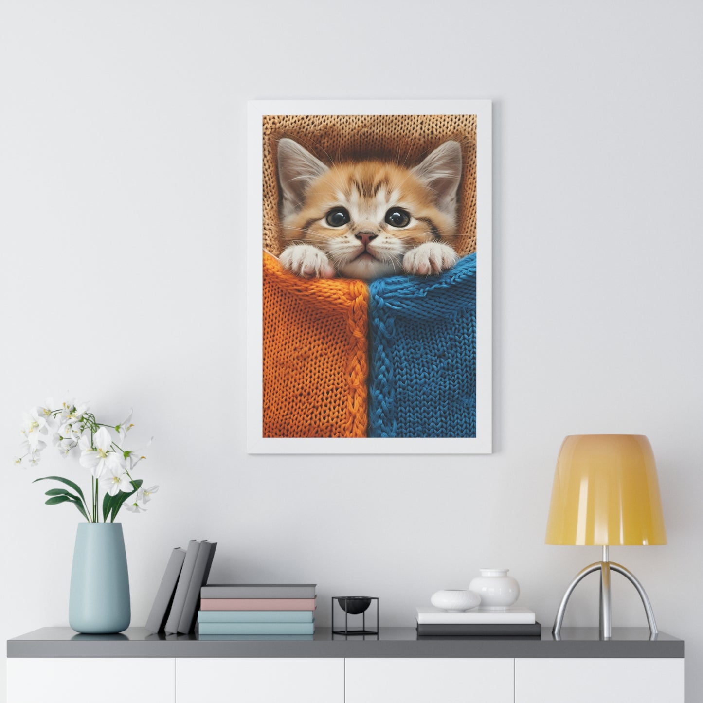 Adorable Cat Framed Vertical Poster - Cute Animal Wall Art