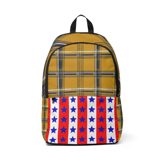 Stylish Plaid Fabric & Stars Design Backpack for School & Work & Travel
