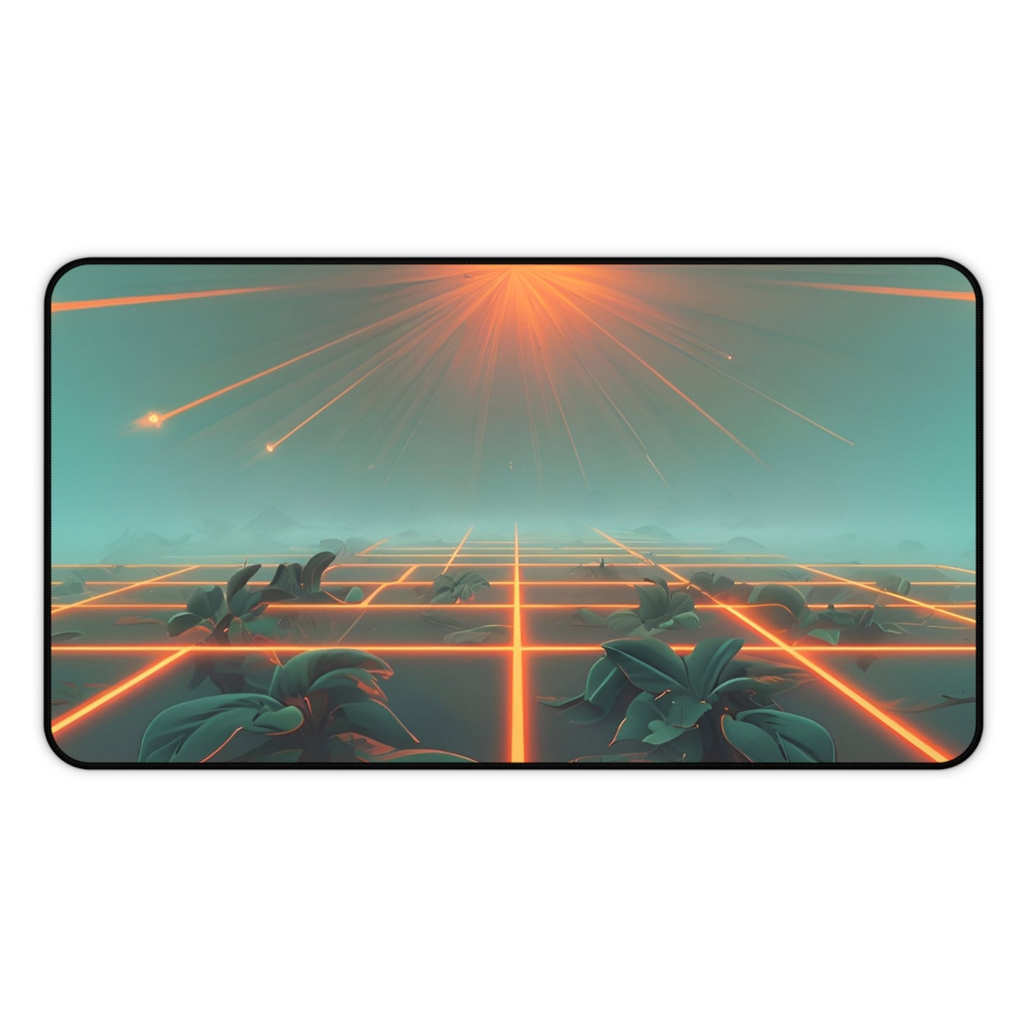 Futuristic Desk Mat with Neon Grid Design – Artistic Desk Accessory for Home Office