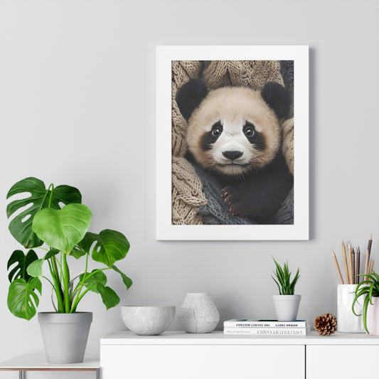 Adorable Panda Framed Vertical Poster - Cute Animal Wall Art