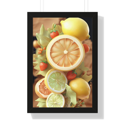 Citrus Framed Vertical Poster, Bright Kitchen Wall Art for Home Decor