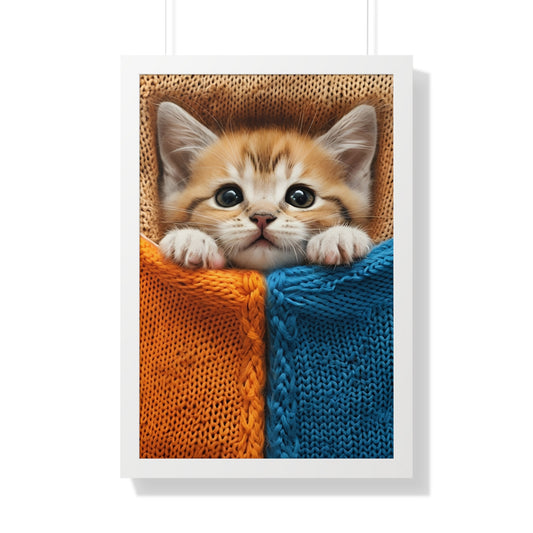 Adorable Cat Framed Vertical Poster - Cute Animal Wall Art