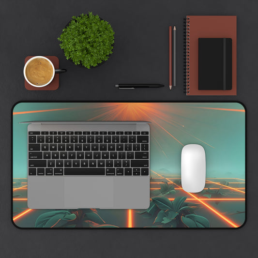 Futuristic Desk Mat with Neon Grid Design – Artistic Desk Accessory for Home Office