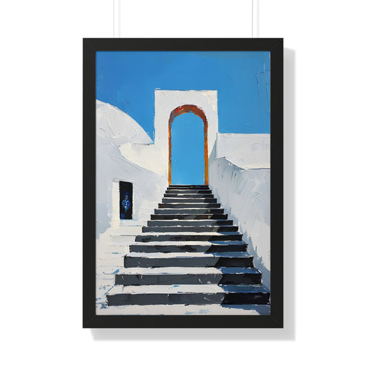 Framed Vertical Poster of Serene Blue Steps - Modern Wall Art